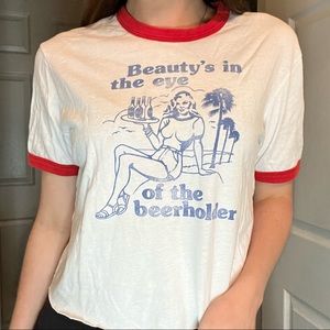 “Beauty is in the eye of the beer holder” crop tee